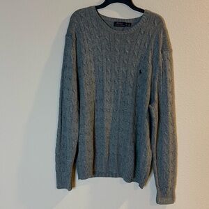 Polo by Ralph Lauren 100% silk  Men’s Gray Cable Knit Sweater Preppy, Academia